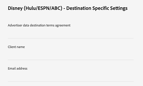 Platform UI image showing the customer data fields for the Disney destination.