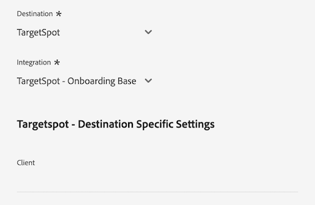 Platform UI image showing the supported identifiers for the TargetSpot destination.