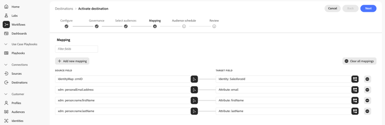 Experience Platform UI screenshot example showing Target mappings.