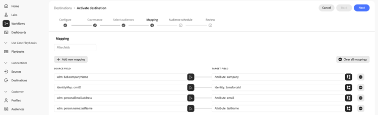 Experience Platform UI screenshot example showing Target mappings.