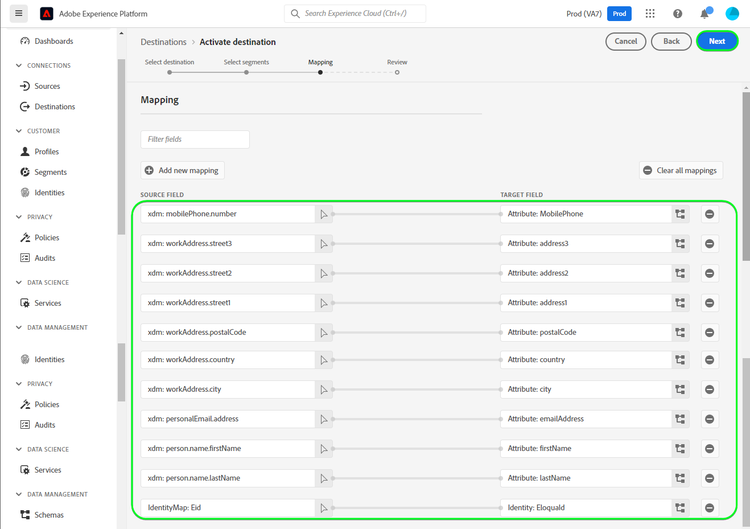 Platform UI screenshot example with attribute mappings.