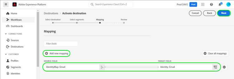 Platform UI screenshot example showing field mappings.