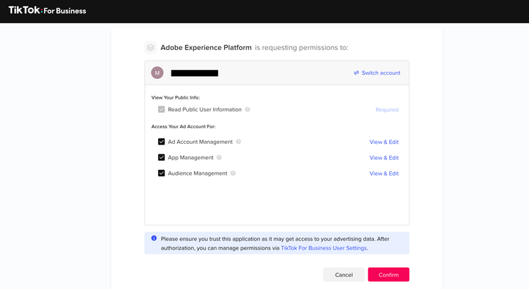 TikTok permission selection