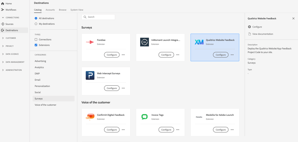 Qualtrics site Feedback extension Adobe Experience Platform