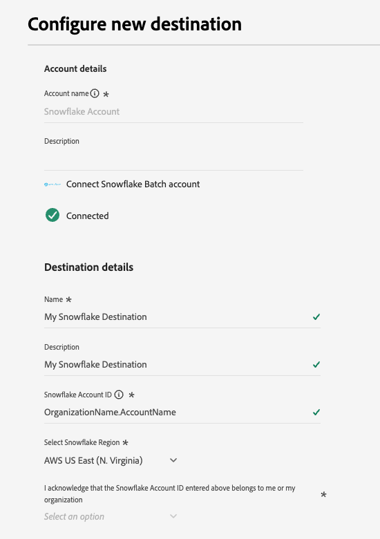 Sample screenshot showing how to fill in details for your destination