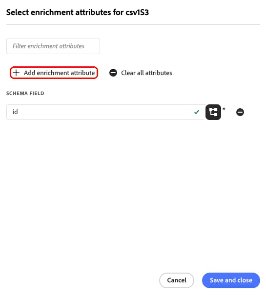 Add enrichment attribute control highlighted in the enrichment attributes modal.