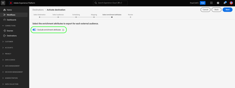 UI image showing the exclude enrichment attributes toggle.