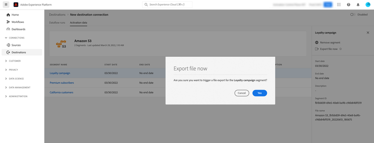Image showing the Export file now confirmation dialog.