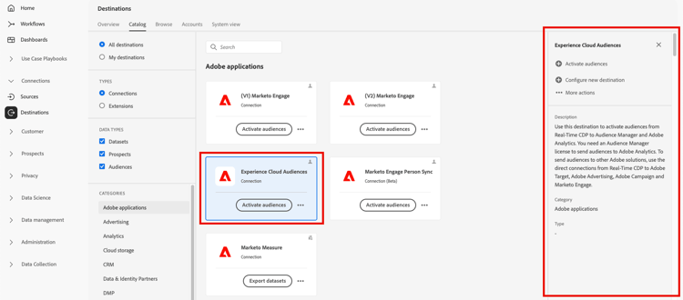 Destination catalog options