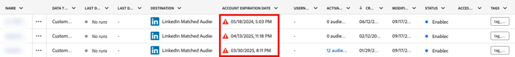 Example of account expiration warning in Browse tab