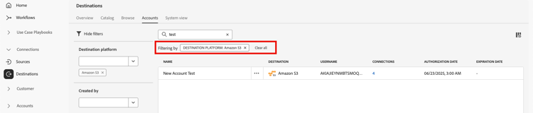 Active filters displayed as tags in the Accounts tab