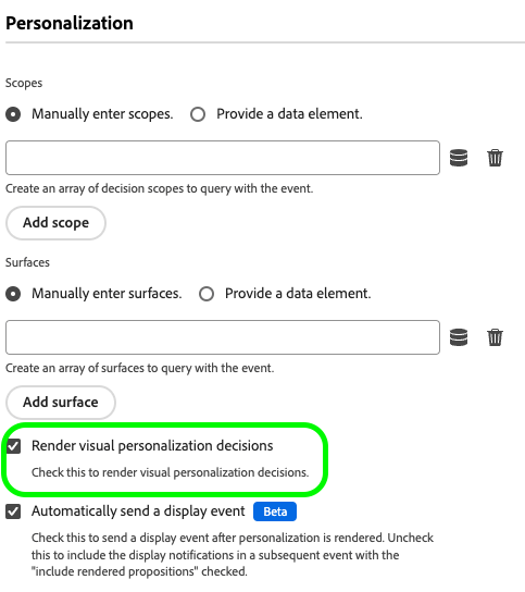 Image showing the personalization configuration screen.