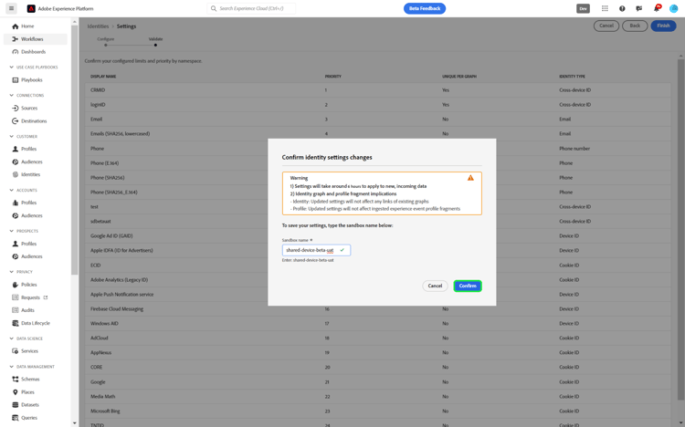 The confirmation window that displays a warning about a six-hour delay before configurations get processed.