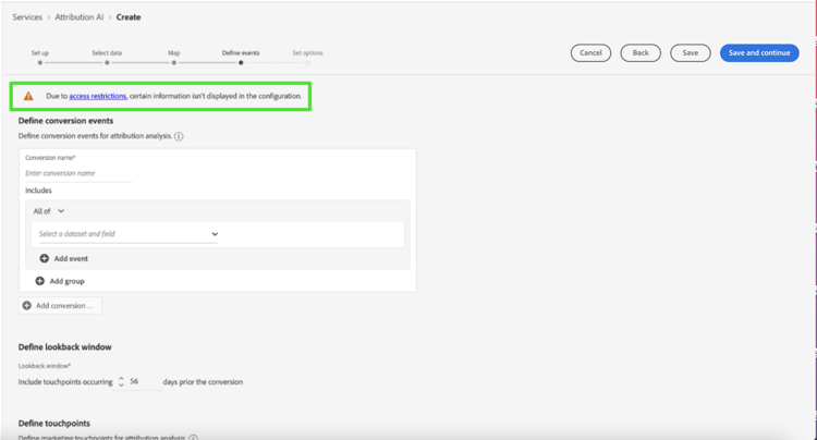 The Attribution AI workspace with the restricted fields of the model results highlighted.