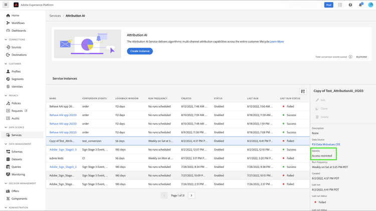 The Customer AI workspace with the restricted fields of the schema highlighted.