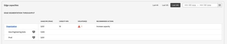 The Edge segmentation throughput section is displayed. This shows information about the edge segmentation throughput within your organization and its sandboxes.