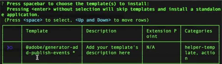 Terminal showing the template.