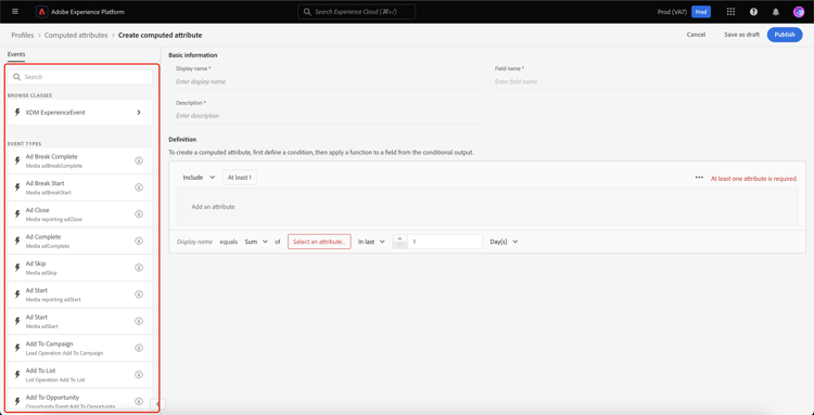 The Events section is highlighted.
