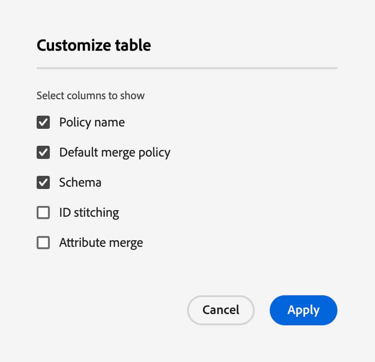 The available options to customize the merge policy browse page is displayed.