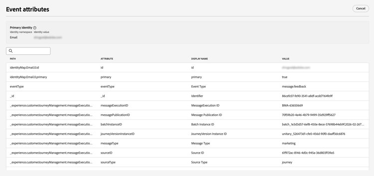 The Event attributes popover is displayed, showing further details related to the event.