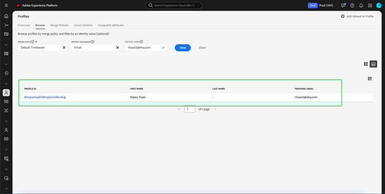 The profile that matches the identity value is highlighted.