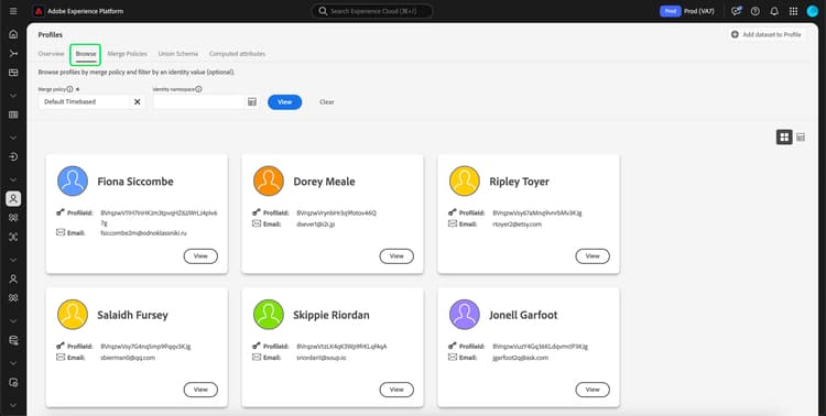 The Profiles that belong to the organization are displayed.