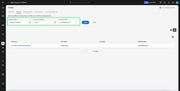 The identity value that you want to filter by is highlighted.