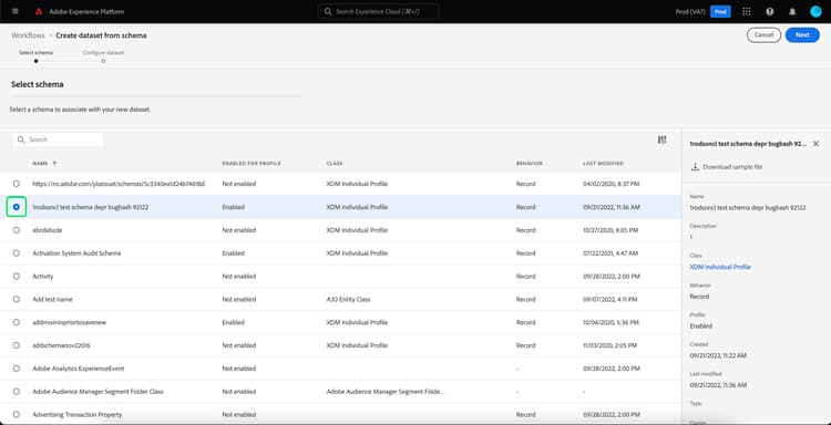 The selected contributing schema is highlighted. The fields that are part of the contributing schema remain in black, while the fields that are not part of the contributing schema are greyed out.