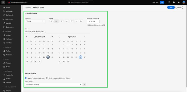 The Schedule details panel highlighted.