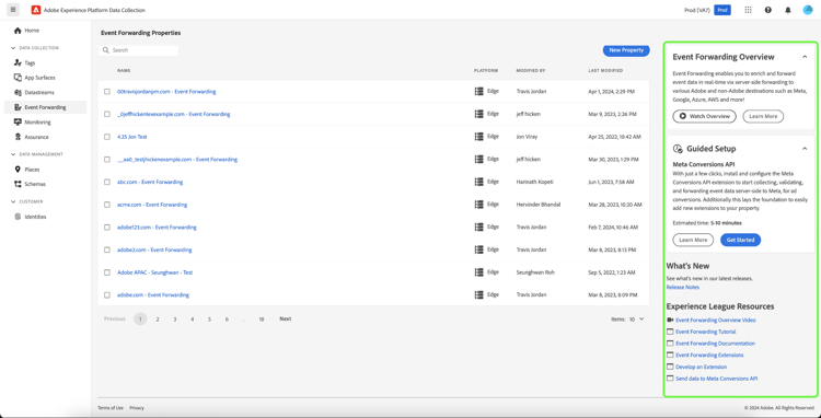 Event Forwarding with the in-product guidance highlighted.