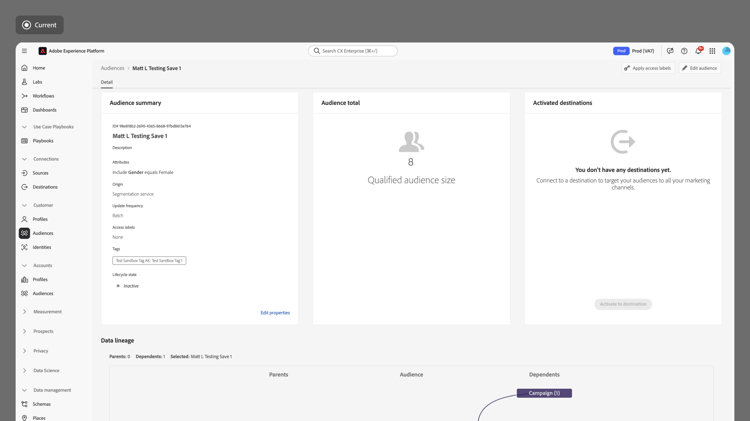 The audience details interface before the update.