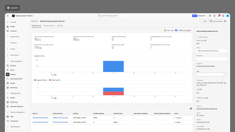 The datasets interface before the update.