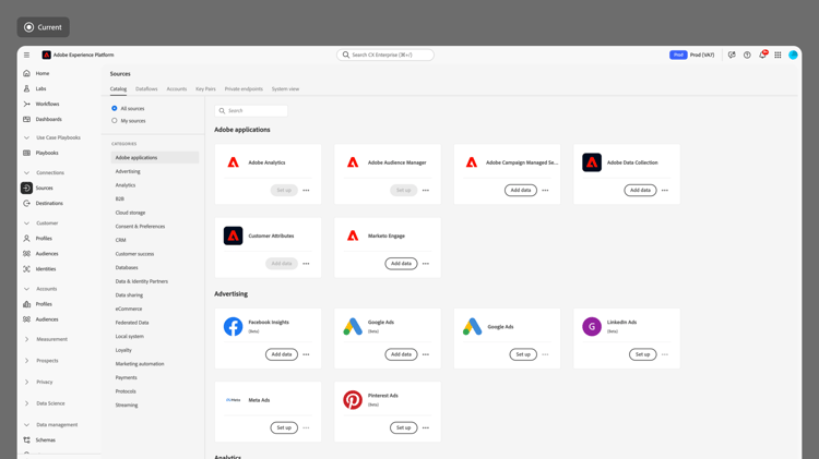 The sources catalog before the update.
