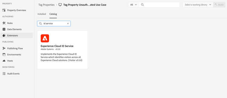 View of the ID Service extension in the extensions catalog.