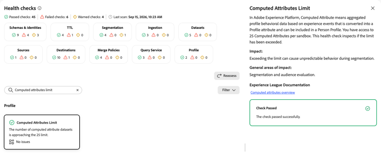 Computed Attributes Limit detail panel showing description, impact, and general areas of impact