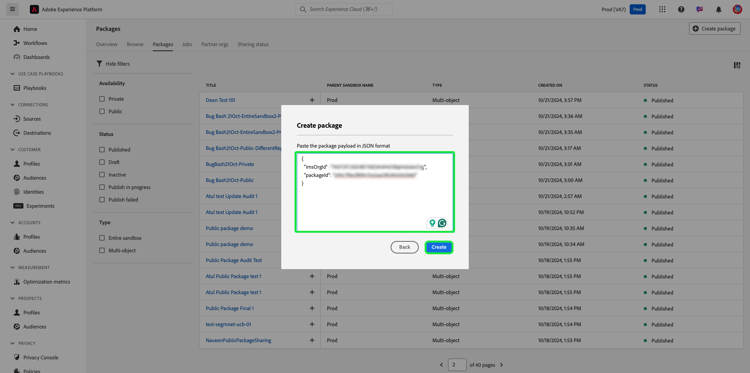 Create package dialog with the empty text field and Create highlighted.