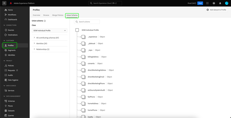 The union schema tab is highlighted.