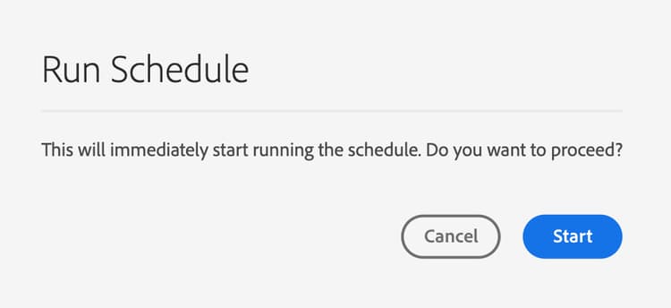 The Run schedule popover is displayed.