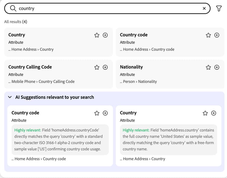 The Discovery Panel search if the AI search suggestions are enabled.