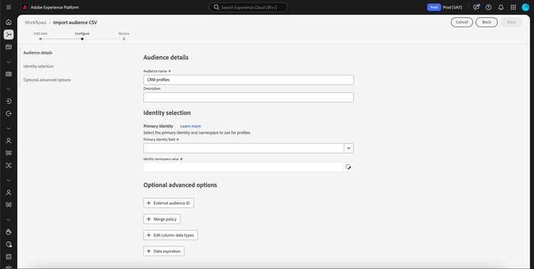 The Audience details page is displayed.