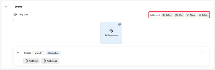 The section where you can choose where to add your next audience is highlighted.