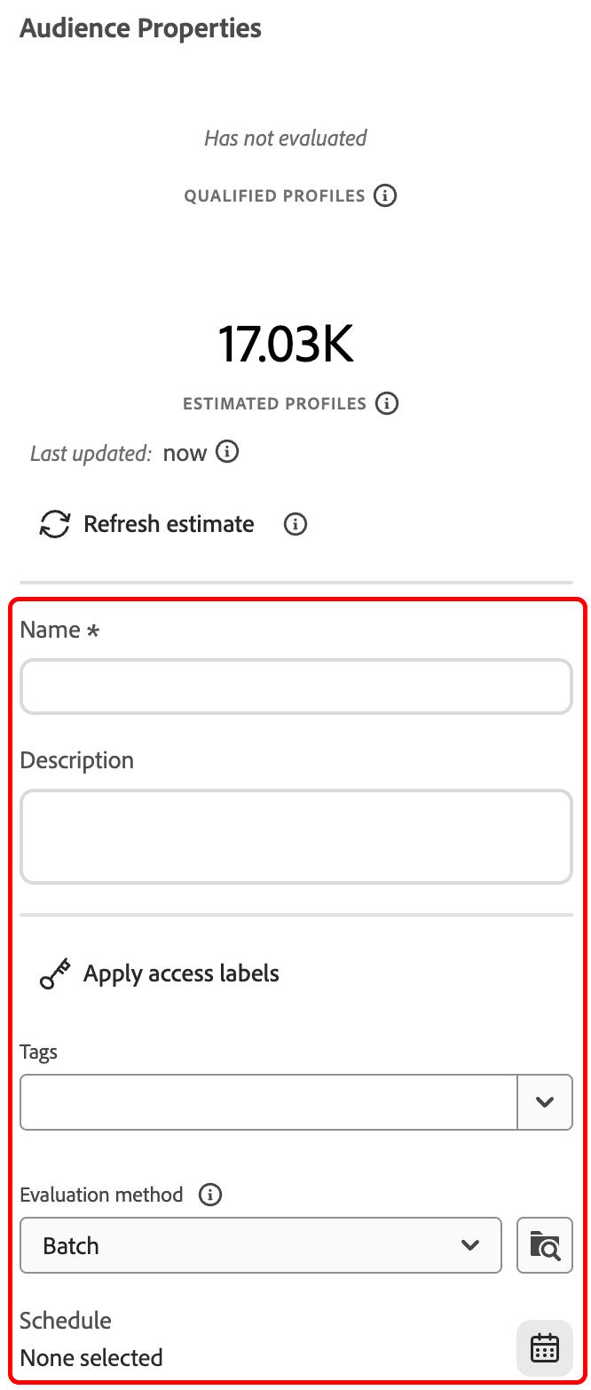 The audience information section is highlighted within the entire properties panel.