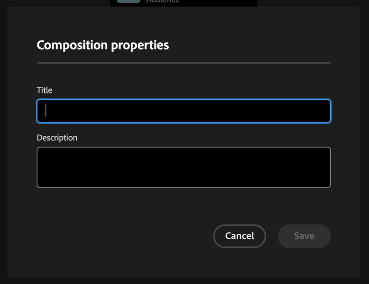 The Composition properties popover is displayed.