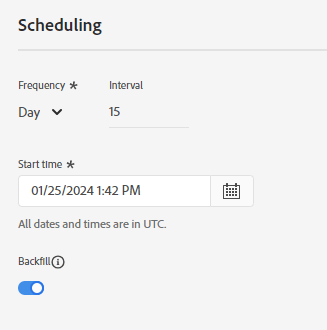 The scheduling configuration interface.