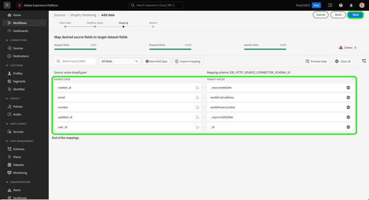 The mapping step of the sources workflow.