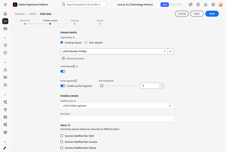 The dataflow-detail step of the sources workflow.