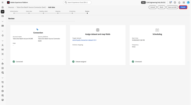 The review step of the sources workflow.