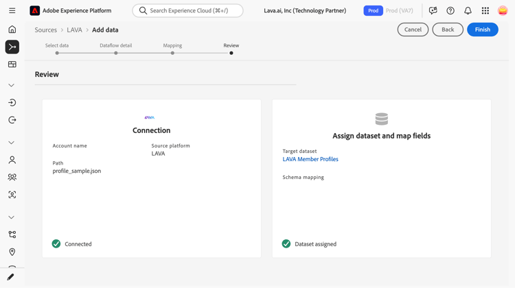 The review step of the sources workflow.