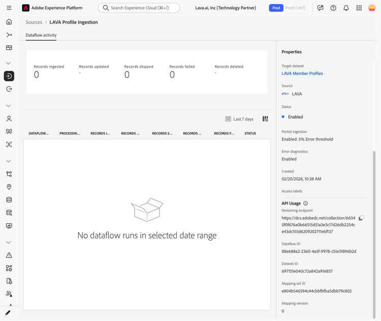 The streaming endpoint in dataflow activity.