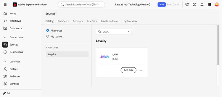 The Experience Platform sources catalog